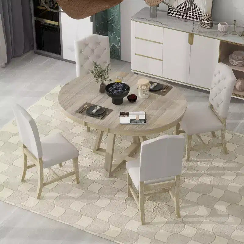 Set da Pranzo Funzionale Vintage da 5 Pezzi, Tavolo Rotondo con prolunga da 16 pollici e 4 Sedie Imbottite - ModernLuxe