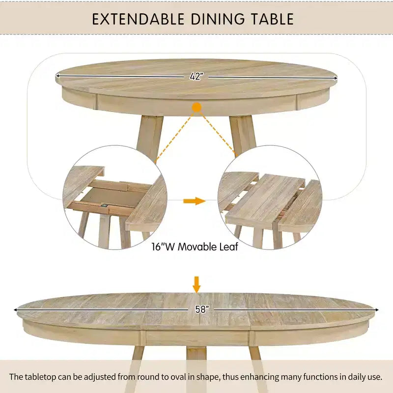 Set da Pranzo Funzionale Vintage da 5 Pezzi, Tavolo Rotondo con prolunga da 16 pollici e 4 Sedie Imbottite - ModernLuxe
