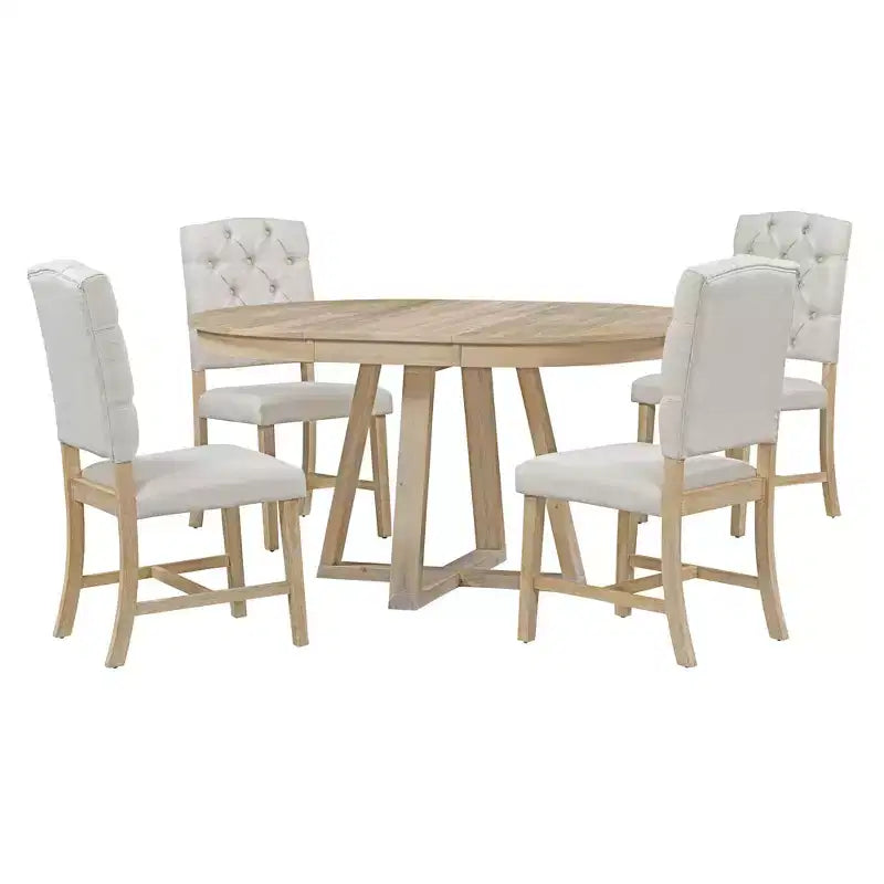 Set da Pranzo Funzionale Vintage da 5 Pezzi, Tavolo Rotondo con prolunga da 16 pollici e 4 Sedie Imbottite - ModernLuxe