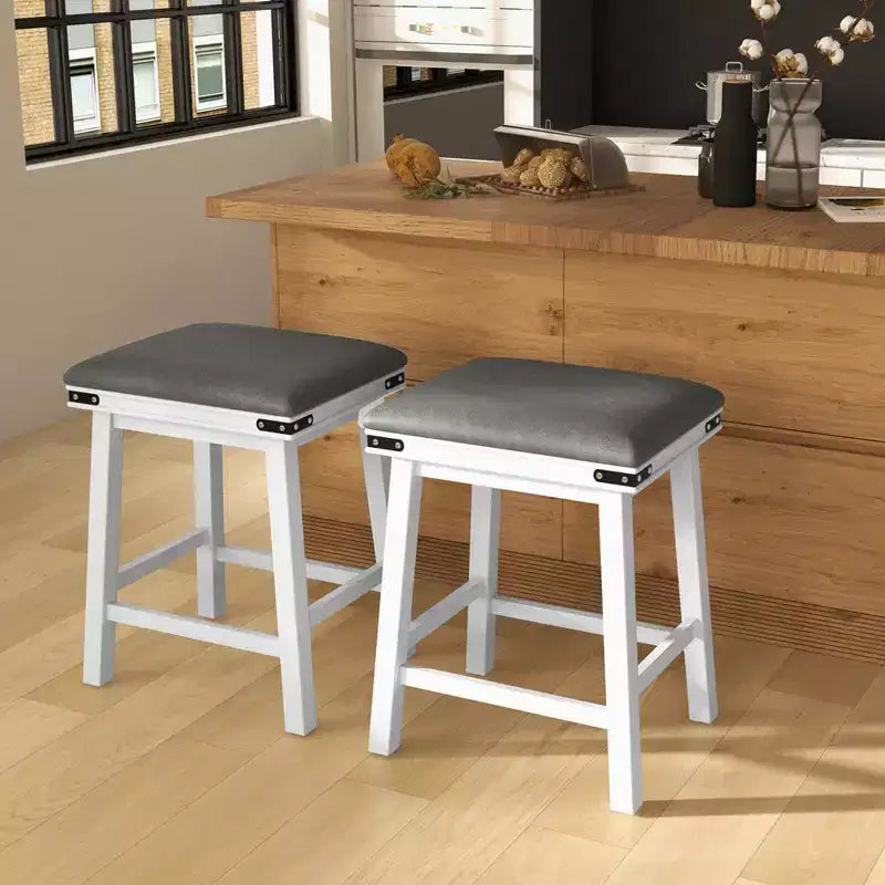 Set di 2 sgabelli da bar da pranzo 24'' con seduta imbottita e struttura in legno altezza bancone, colore marrone/bianco
