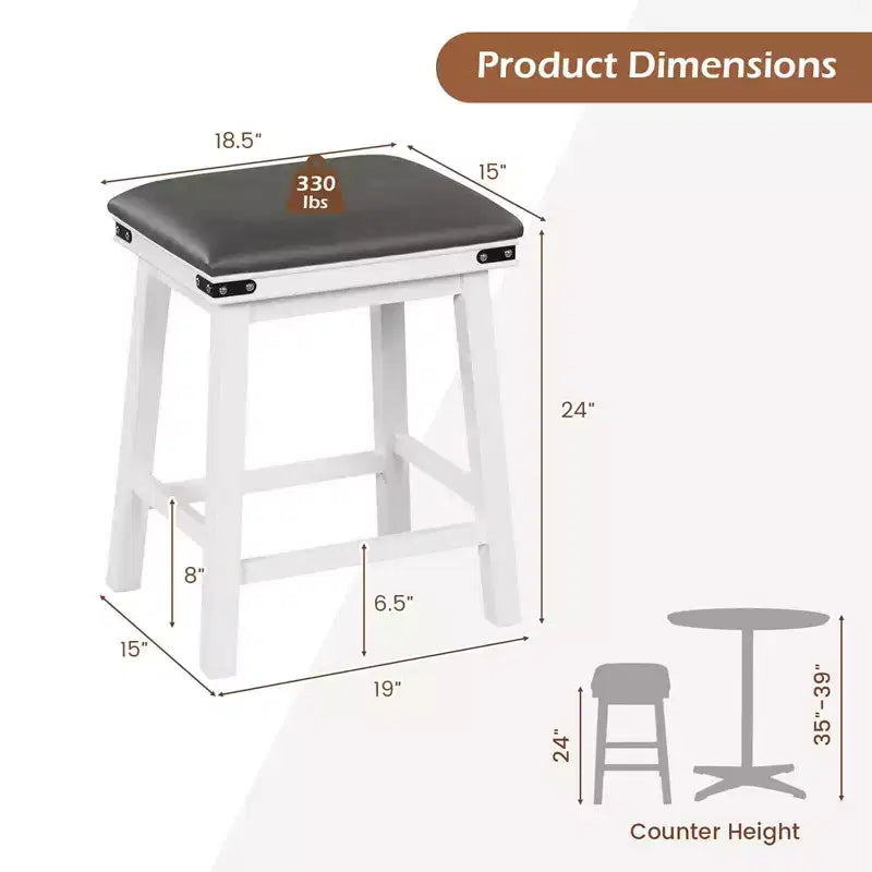 Set di 2 sgabelli da bar da pranzo 24'' con seduta imbottita e struttura in legno altezza bancone, colore marrone/bianco