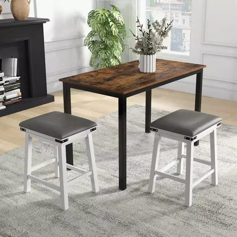 Set di 2 sgabelli da bar da pranzo 24'' con seduta imbottita e struttura in legno altezza bancone, colore marrone/bianco