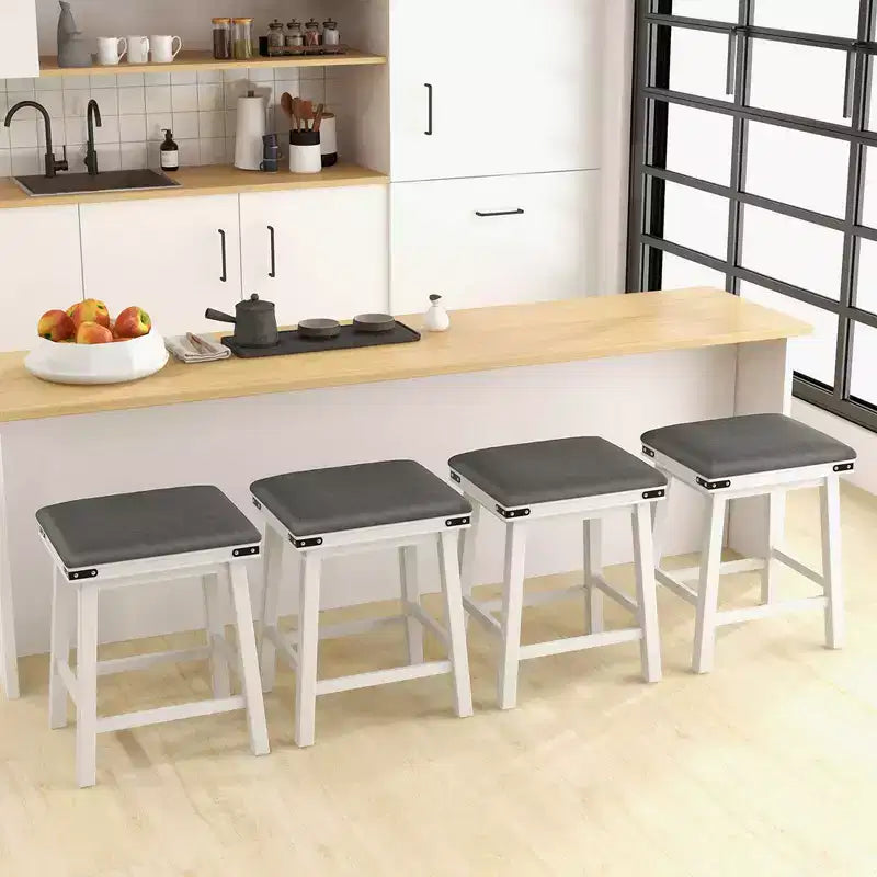 Set di 2 sgabelli da bar da pranzo 24'' con seduta imbottita e struttura in legno altezza bancone, colore marrone/bianco