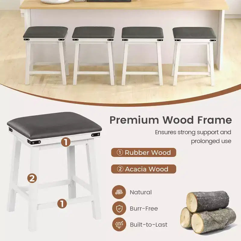 Set di 2 sgabelli da bar da pranzo 24'' con seduta imbottita e struttura in legno altezza bancone, colore marrone/bianco