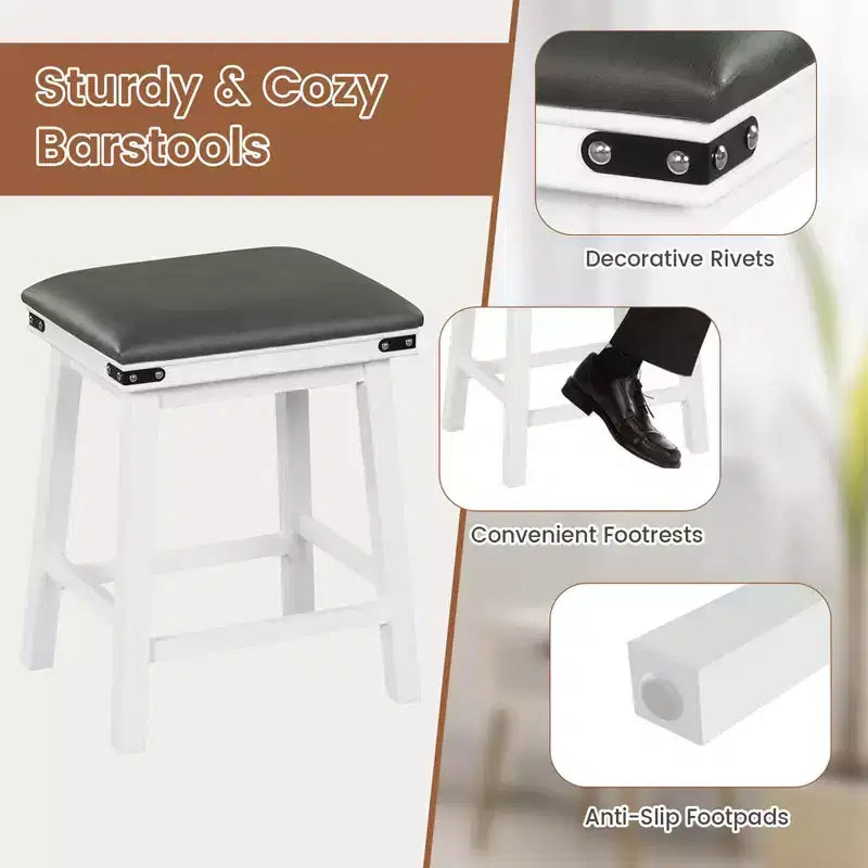 Set di 2 sgabelli da bar da pranzo 24'' con seduta imbottita e struttura in legno altezza bancone, colore marrone/bianco