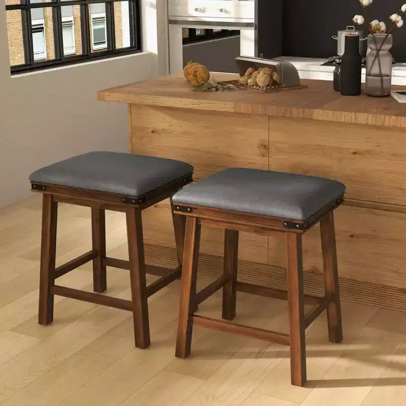 Set di 2 sgabelli da bar da pranzo 24'' con seduta imbottita e struttura in legno altezza bancone, colore marrone/bianco