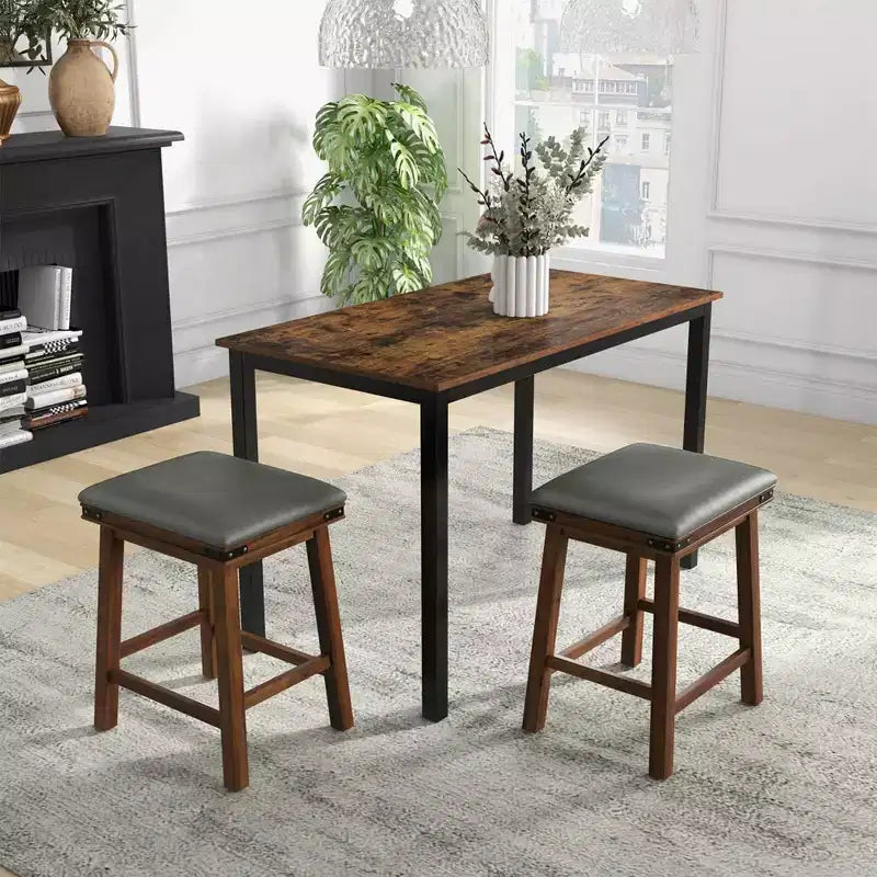 Set di 2 sgabelli da bar da pranzo 24'' con seduta imbottita e struttura in legno altezza bancone, colore marrone/bianco