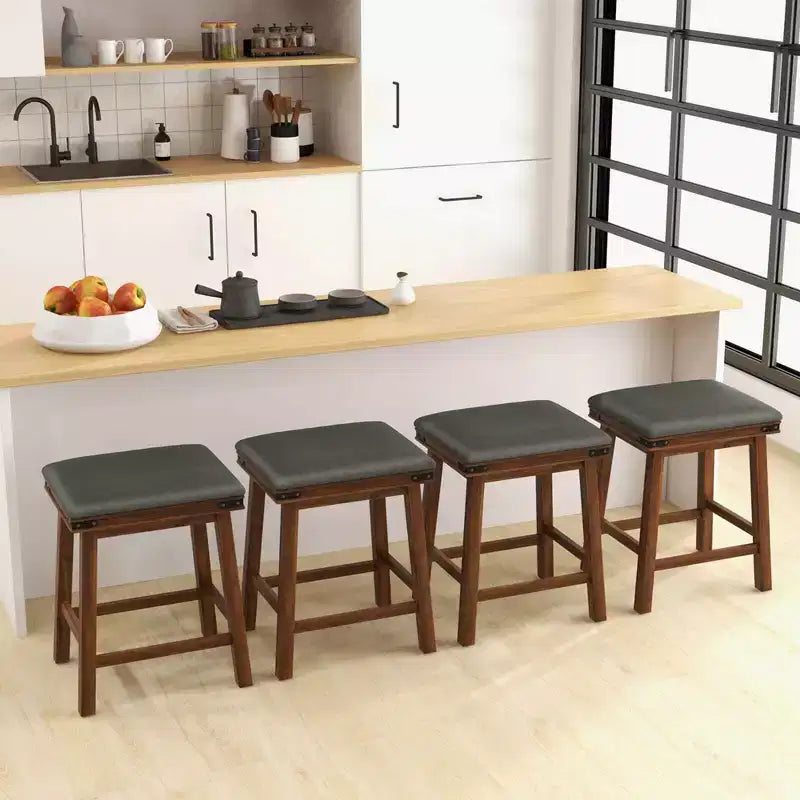 Set di 2 sgabelli da bar da pranzo 24'' con seduta imbottita e struttura in legno altezza bancone, colore marrone/bianco