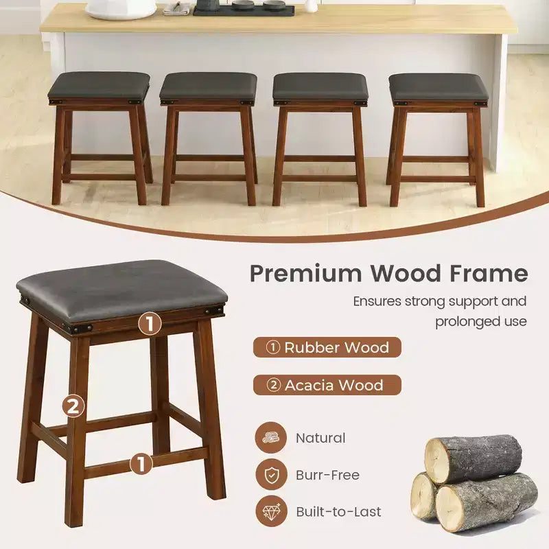 Set di 2 sgabelli da bar da pranzo 24'' con seduta imbottita e struttura in legno altezza bancone, colore marrone/bianco