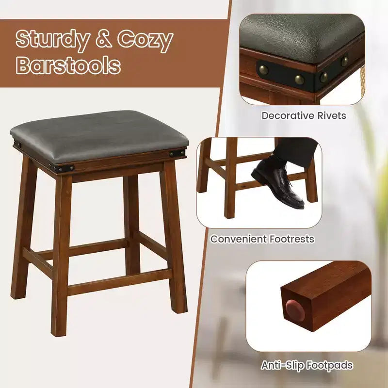 Set di 2 sgabelli da bar da pranzo 24'' con seduta imbottita e struttura in legno altezza bancone, colore marrone/bianco