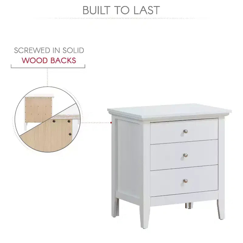 Comodino Hammond bianco a 3 cassetti