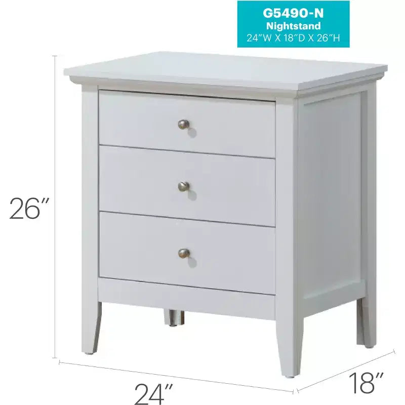 Comodino Hammond bianco a 3 cassetti