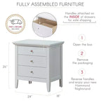 Comodino Hammond bianco a 3 cassetti