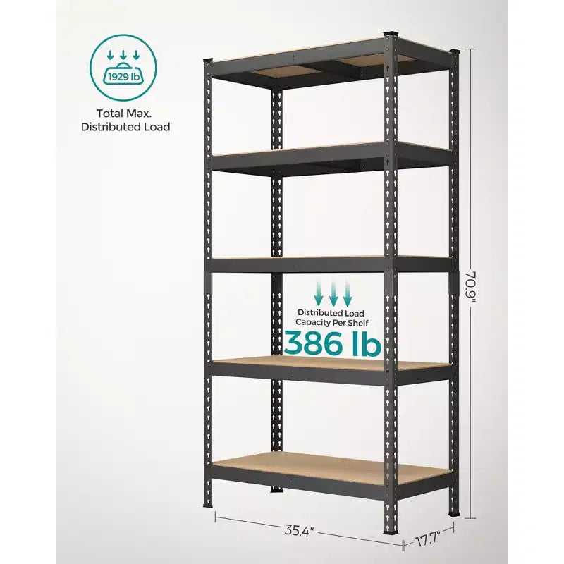 Scaffalature a 5 ripiani, set da 2 per garage, unità di scaffalatura regolabili, 45 x 90 x 180 cm, portata 875 kg ciascuna, per capannoni, magazzini, scantinati