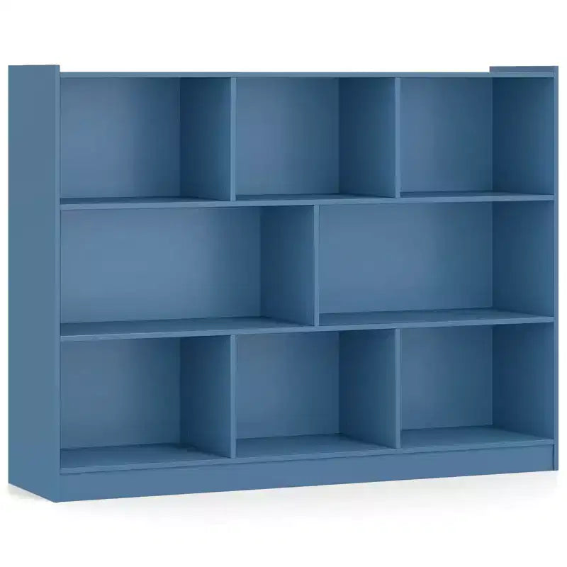 Libreria a giorno a 3 ripiani con 8 cubi, mobiletto portaoggetti e vetrina