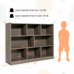 Libreria a giorno a 3 ripiani con 8 cubi, mobiletto portaoggetti e vetrina