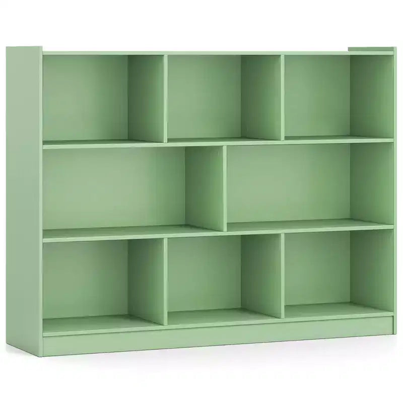 Libreria a giorno a 3 ripiani con 8 cubi, mobiletto portaoggetti e vetrina