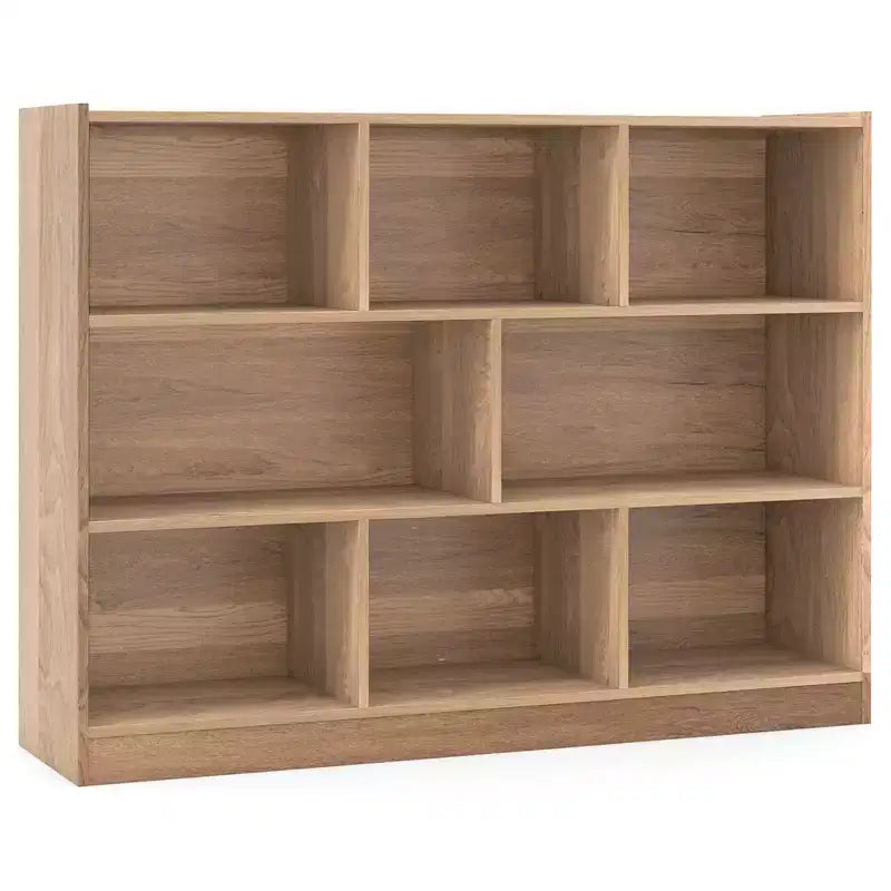 Libreria a giorno a 3 ripiani con 8 cubi, mobiletto portaoggetti e vetrina