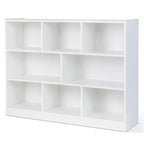 Libreria a giorno a 3 ripiani con 8 cubi, mobiletto portaoggetti e vetrina