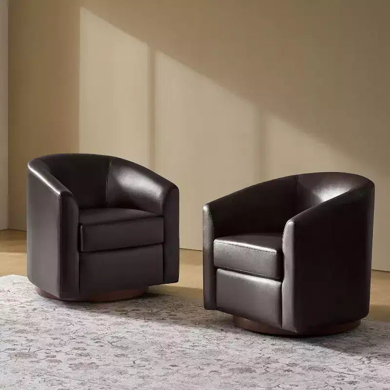 Set di 2 sedie moderne girevoli a barilotto Jessie da 30,5 pollici di larghezza in similpelle con base in legno massello|ART OF LIVING DESIGNS