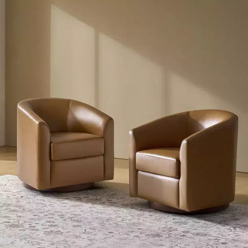 Set di 2 sedie moderne girevoli a barilotto Jessie da 30,5 pollici di larghezza in similpelle con base in legno massello|ART OF LIVING DESIGNS