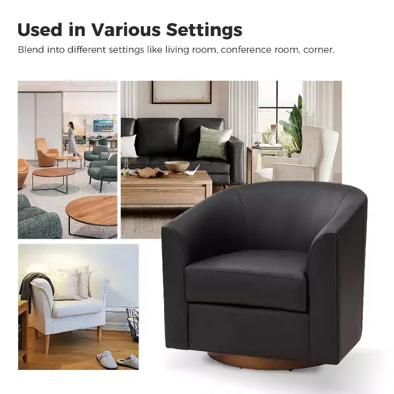 Set di 2 sedie moderne girevoli a barilotto Jessie da 30,5 pollici di larghezza in similpelle con base in legno massello|ART OF LIVING DESIGNS
