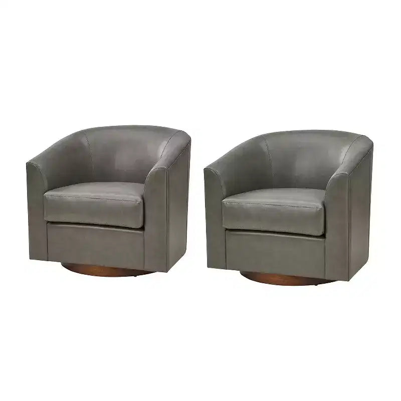Set di 2 sedie moderne girevoli a barilotto Jessie da 30,5 pollici di larghezza in similpelle con base in legno massello|ART OF LIVING DESIGNS