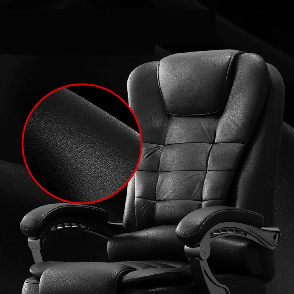 Ergonomické otočné kancelářské křeslo z černé kůže s podnožkou