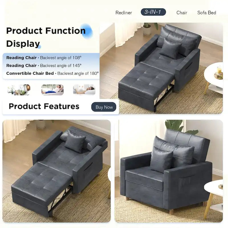 Poltrona-cama ajustável, convertível em 3 funções, várias cores, para 1 pessoa