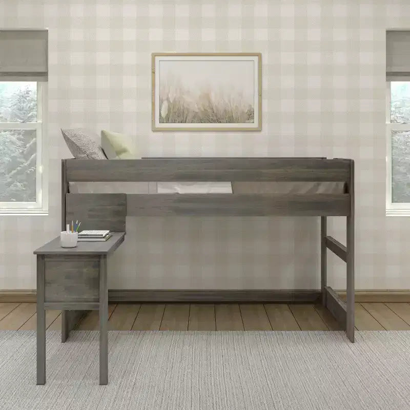 Letto a soppalco in legno massello con scrivania, letto a soppalco alto singolo moderno stile rustico per bambini