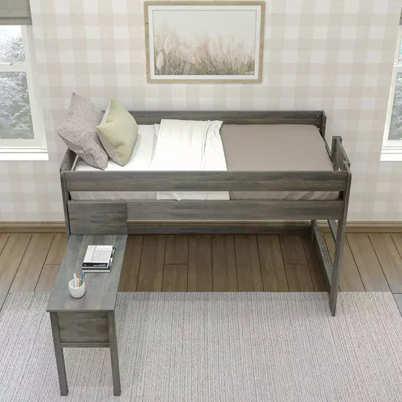 Letto a soppalco in legno massello con scrivania, letto a soppalco alto singolo moderno stile rustico per bambini