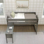 Letto a soppalco in legno massello con scrivania, letto a soppalco alto singolo moderno stile rustico per bambini