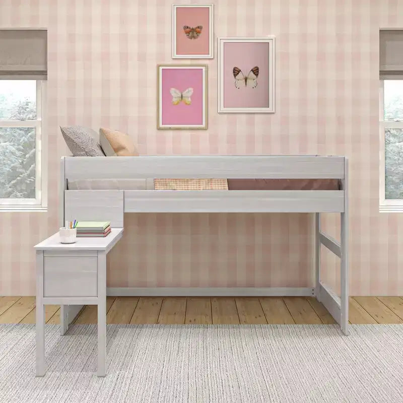 Letto a soppalco in legno massello con scrivania, letto a soppalco alto singolo moderno stile rustico per bambini