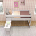 Letto a soppalco in legno massello con scrivania, letto a soppalco alto singolo moderno stile rustico per bambini