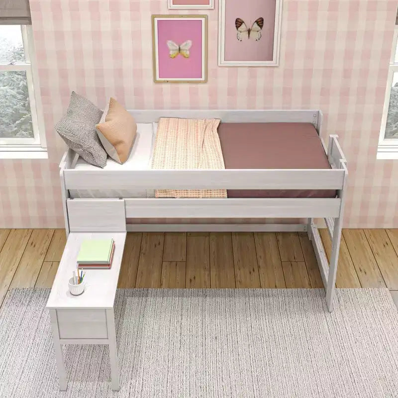 Letto a soppalco in legno massello con scrivania, letto a soppalco alto singolo moderno stile rustico per bambini