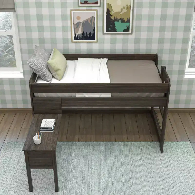 Letto a soppalco in legno massello con scrivania, letto a soppalco alto singolo moderno stile rustico per bambini