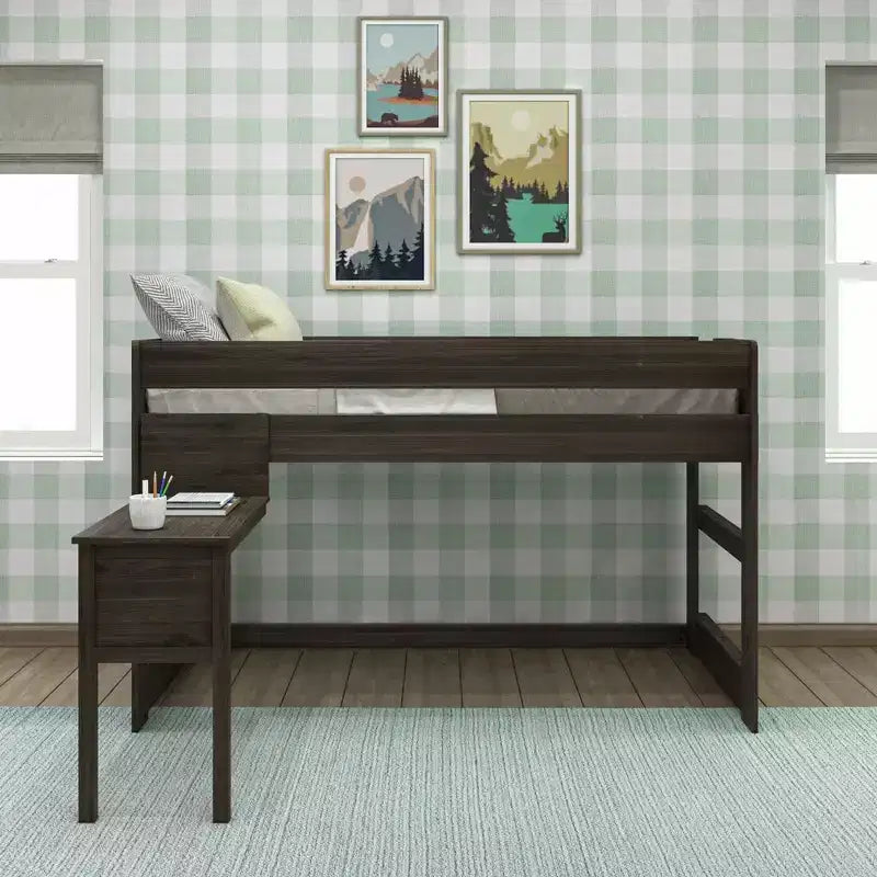 Letto a soppalco in legno massello con scrivania, letto a soppalco alto singolo moderno stile rustico per bambini
