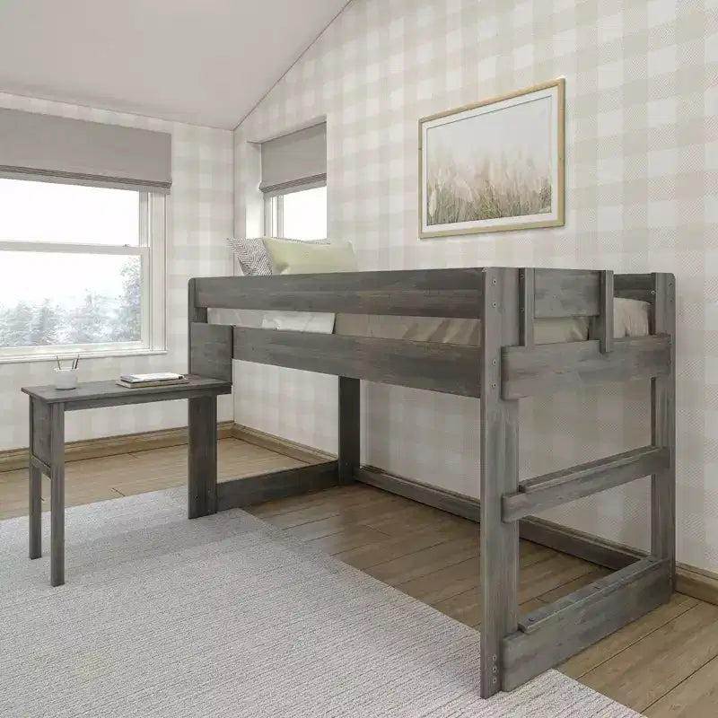 Letto a soppalco in legno massello con scrivania, letto a soppalco alto singolo moderno stile rustico per bambini