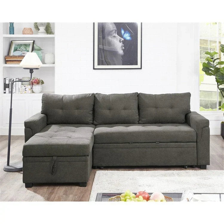 Convertible Reversible Sectional Sofa with Pull-Out Sleeper Bed, Hidden Storage Chaise, and Durable Legs