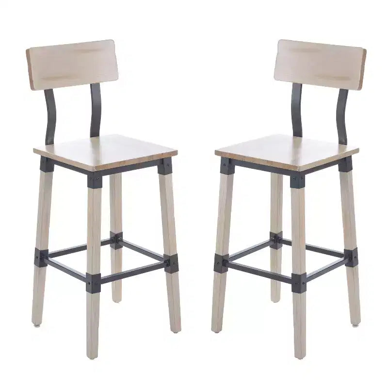 Merrick Lane Bar Height Dining Stools with Steel Supports and Footrest - Set Of 2