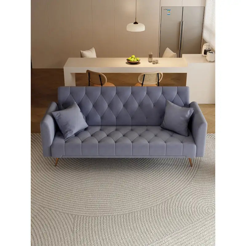 Tufted Grey Upholstered Convertible Double Folding Sofa Bed - 19.00 x 71.00 x 30.00