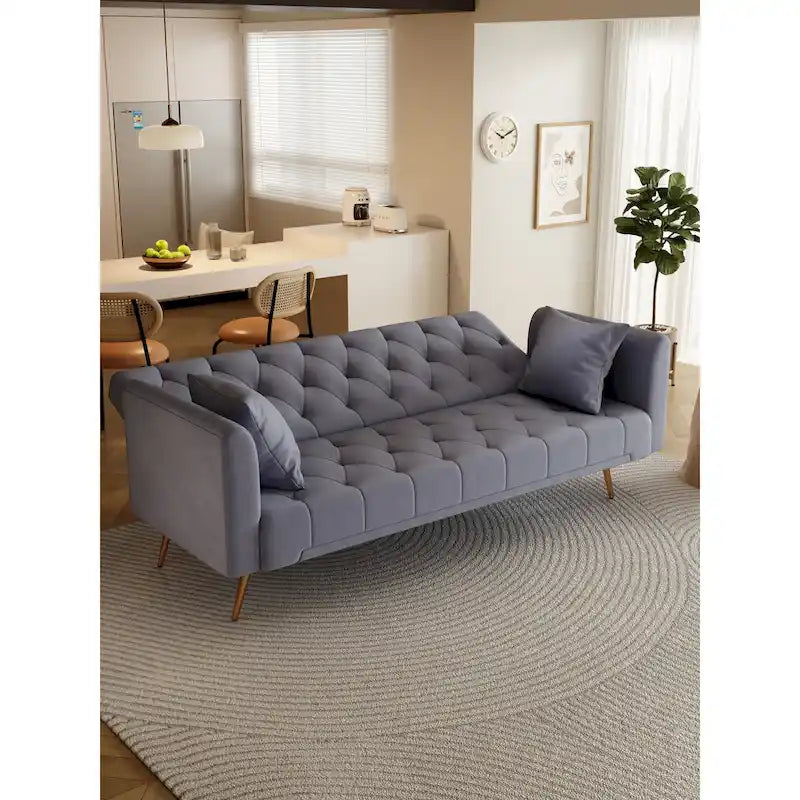 Divano Letto Convertibile Grigio Trapuntato - 19.00 x 71.00 x 30.00