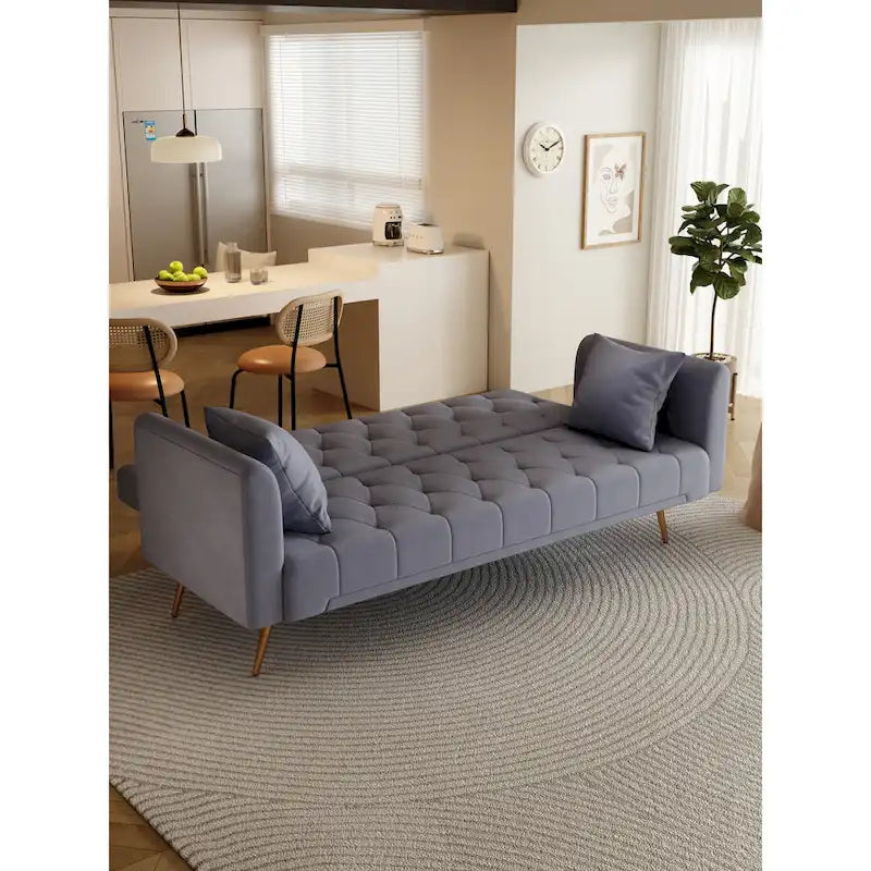 Divano Letto Convertibile Grigio Trapuntato - 19.00 x 71.00 x 30.00