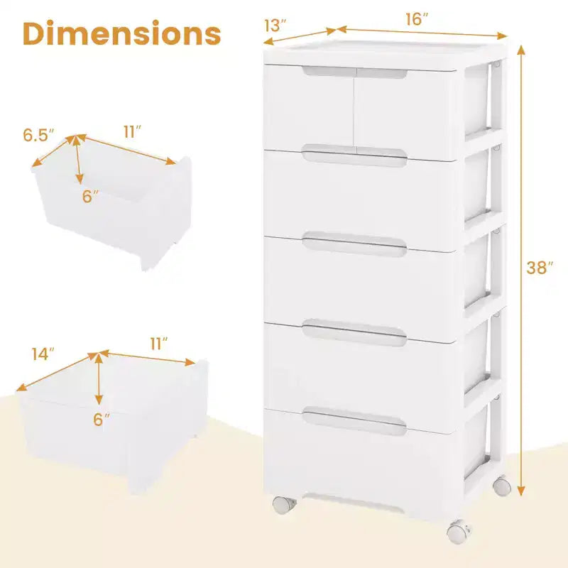 1/2 pz Carrello Portatutto a 6 Cassetti in Plastica con 4 Ruote Universali
