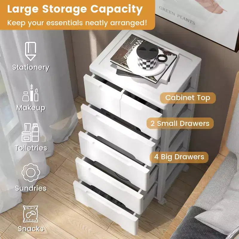 1/2 pz Carrello Portatutto a 6 Cassetti in Plastica con 4 Ruote Universali