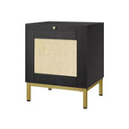 Tavolino in rattan, comodino in legno con vassoio estraibile