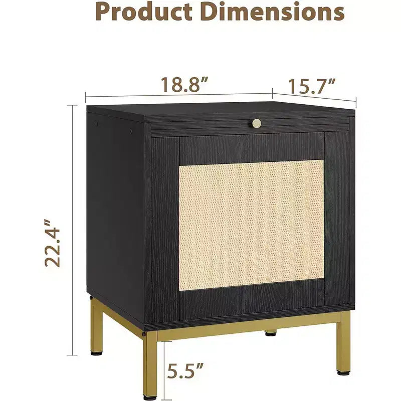 Tavolino in rattan, comodino in legno con vassoio estraibile