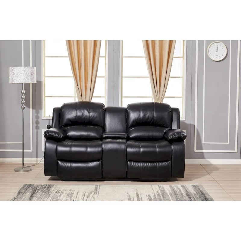 Bonded Leather Power Reclining 2-Seat Loveseat with Console