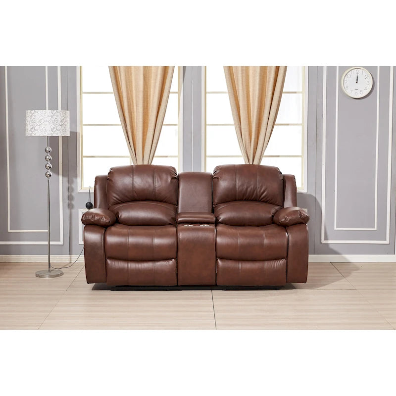 Bonded Leather Power Reclining 2-Seat Loveseat with Console