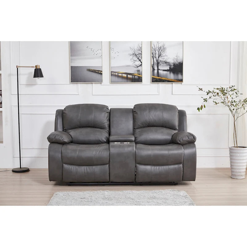Bonded Leather Power Reclining 2-Seat Loveseat with Console